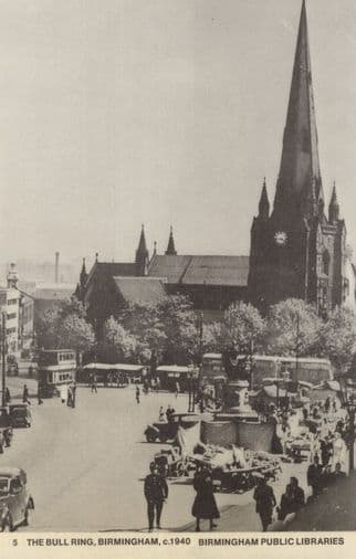 The Bull Ring Buses in 1940 WW2 Birmingham Rare Photo Postcard
