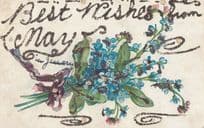 The Name MAY REAL GLITTER ANTIQUE Postcard