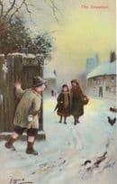 The Snowball Peeping Tom Antique Prank Comic Christmas Postcard