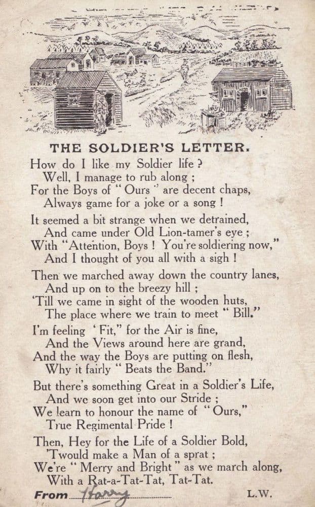 The Soldiers Letter Military Poem Antique Army Postcard