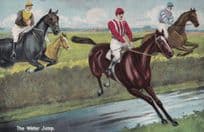 The Water Jump British Horse Race Racing Old Postcard