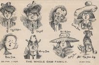 The Whole Dam Family Music Comic Antique Postcard