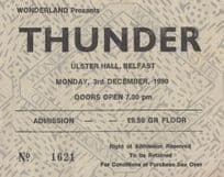 Thunder Ulster Hall Belfast Irish 1990 Heavy Metal Concert Ticket