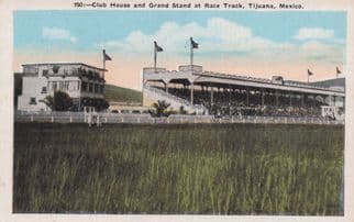 Tijuana Race Track Club House Grand Stand Mexico Old Postcard