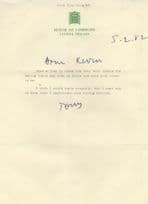 Tony Benn Labour MP House Of Commons Hand Signed Autograph Letter