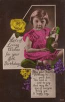 Toy Doll with Gnome Type Green Elf Hat 4th Birthday RPC Postcard