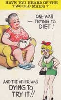 Two Fat Old Maids Diet Lose Weight Slimming Comic Postcard