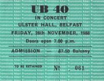 UB40 Ulster Hall Irish Belfast Vintage 1986 Concert Ticket