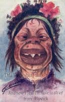 Ugly Minger Girl Hawick Scotland Monster Face Comic Old Postcard
