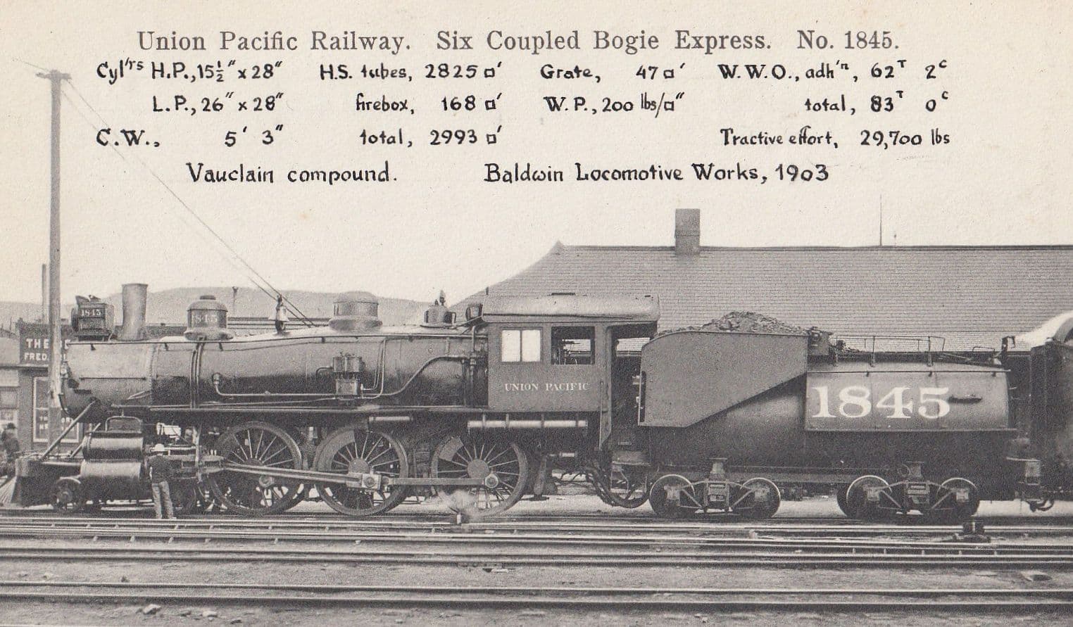 1845 Train Union Pacific Railway Six Coupled Bogie Express 1845 Train Old Postcard