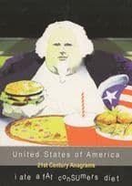 USA Americans Eat Too Much Anagram Word Game Comic Postcard