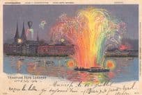 Venetian Fete Lucerne Boat Fireworks Switzerland 1902 Old Postcard