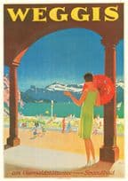 Verkehrsvegein Weggis Strandbad 1930 Switzerland Travel Poster Postcard