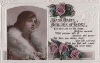 Victorian Fur Coat Happy Birthday Pictures Of Today Antique Greetings Postcard