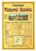 Wadensweil Einsiedeln 1885 Train Travel Timetable Swiss Poster Postcard