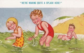 We're Making Quite A Splash Here Playful Ladies In Sea Comic Humour Postcard