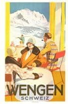 Wengen Schweiz Hotel Restaurant Window View 1925 Poster Postcard