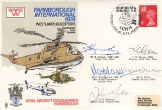 Westland Helicopters 5x Autographs RAF Farnborough Air Display Hand Signed 1974 FDC