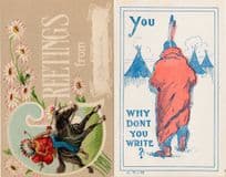 Why Dont You Write Red Indian Greetings 2x Old Postcard s
