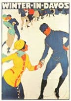 Winter In Davos Ice Skating Dancing in WW1 Swiss Advertising Postcard