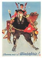 Winterferie Winter Holiday in WW2 1940 Switzerland Travel Poster Postcard
