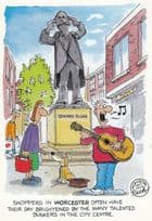 Worcester Guitar Busker Busking Playing Elgar Music Comic Humour Postcard