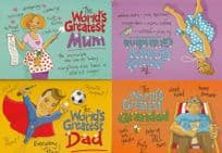Worlds Greatest Grandad Grandma Dad Mum 4x Postcard s