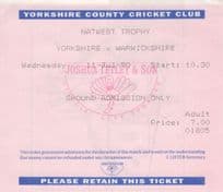 Yorkshire Vs Warwickshire Cricket 1990 Natwest Trophy Ticket