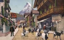 Zermatt Entree Des Chevres 1920s Hotel Sign Switzerland Postcard