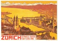 Zurich Switzerland Aerial Adolphe Tieche 1908 Tourism Poster Postcard