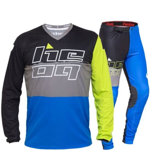 NEW Hebo Pro 22 Trials Shirt & Jean Combo Blue/Grey/Yellow/Black