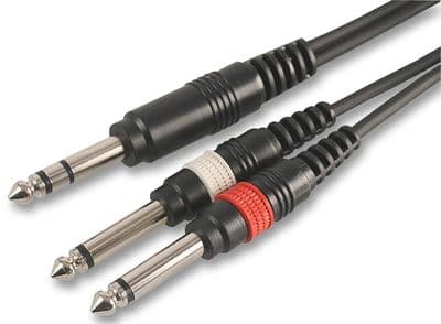 1.5m Stereo 6.35mm Jack to  Twin Mono 6.35mm Cable