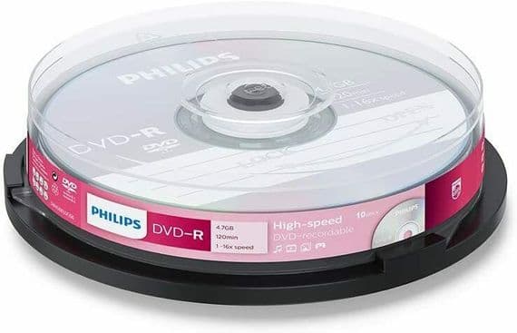 10 Philips Blank DVD Discs - Recordable DVD-R 10 Pack