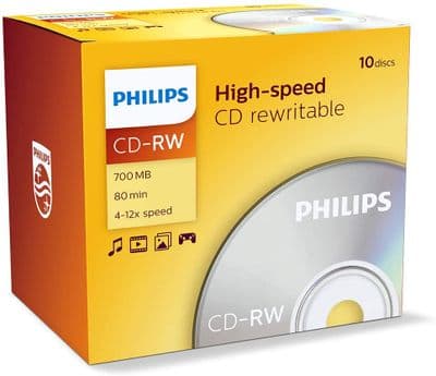 10 Philips CD-RW RE-WRITABLE CD's 10 Pack Jewel Case