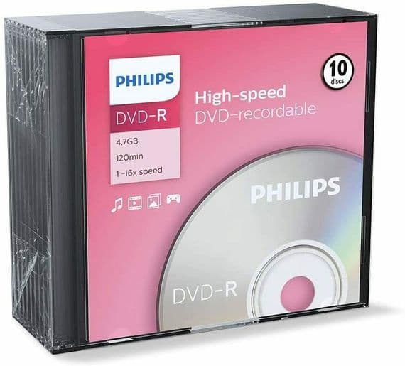 10 Philips DVD-R Disc in SLIM Jewel Cases - 10 Pack | Cables 4 ALL