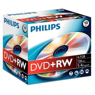 10 Philips DVD+RW Discs With Jewel Cases
