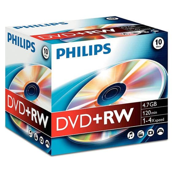 10 Philips DVD+RW Discs With Jewel Cases - Re-Writable Discs