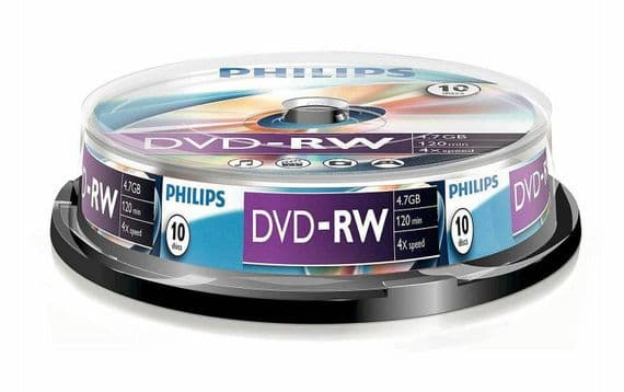 10 Philips DVD-RW - RE-WRITABLE DVD's 10 Pack | Cables 4 ALL