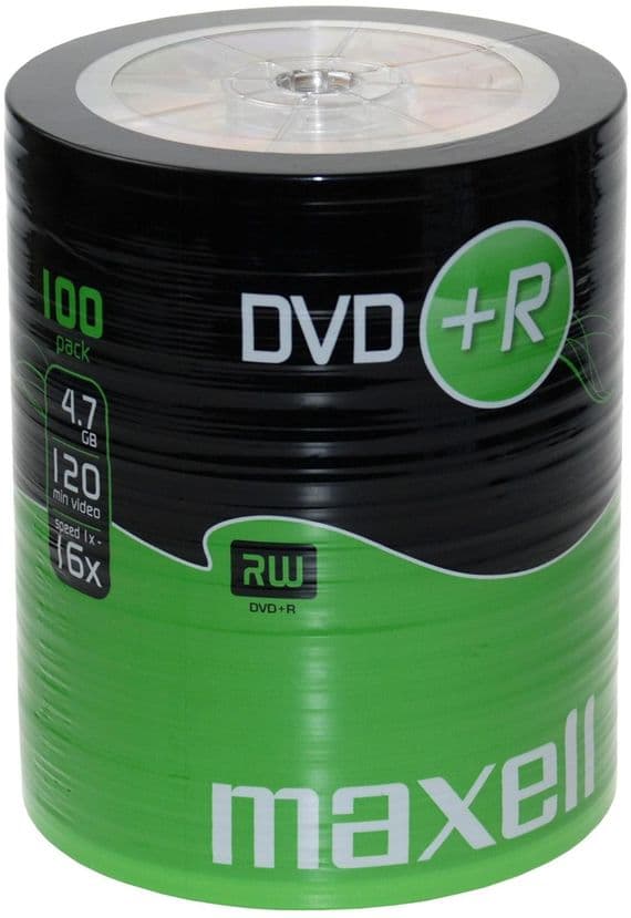 100 Maxell DVD+R RECORDABLE Blank DVD Discs 4.7GB 16x Speed | Cables 4 ALL