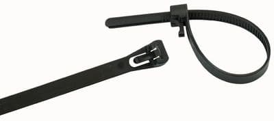 100 Pack Releasable / Reusable Black Cable Ties 200mm / 8 