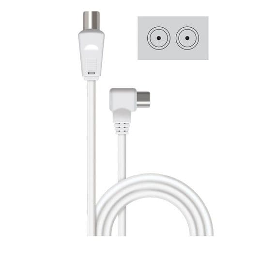 10m White TV Aerial Cable - Male to Male Angled 90 degree | Cables 4 ALL