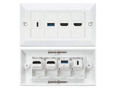 2 Gang Dual HDMI 4K, USB C & USB A 3.2 Wall Plate – White