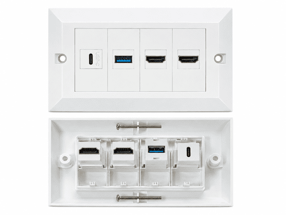 2 Gang Dual HDMI 4K, USB C & USB A 3.2 Wall Plate – White | Cables 4 ALL