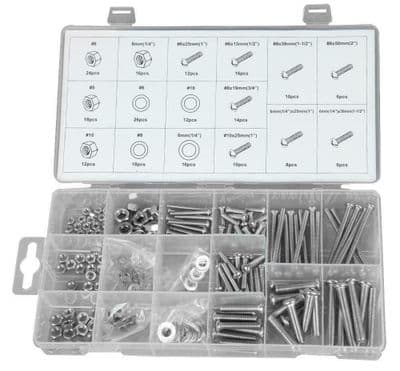 220 Piece Stainless Steel Bolt Nut and Washer Set  - 6mm, 8mm, 10mm