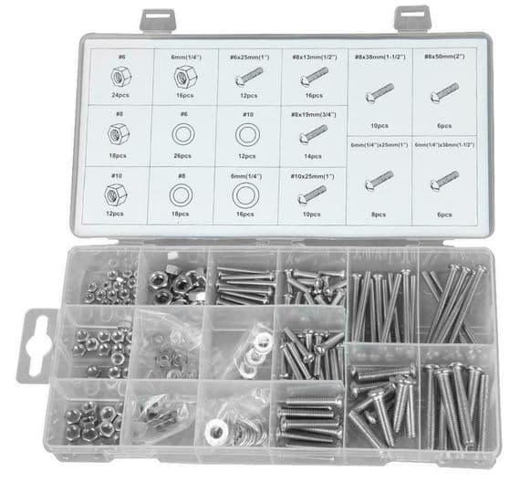 220 Piece Stainless Steel Bolt Nut and Washer Set  - 6mm, 8mm, 10mm | Cables 4 ALL