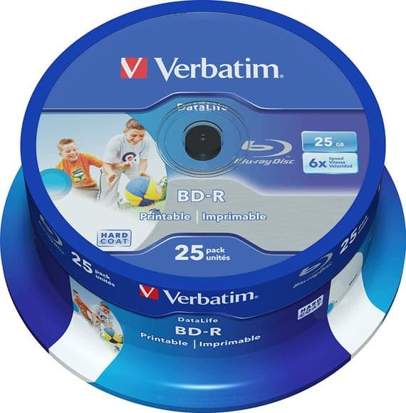25 Pack Blu-Ray Discs - Verbatim Blank Printable BD-R | Cables 4 ALL