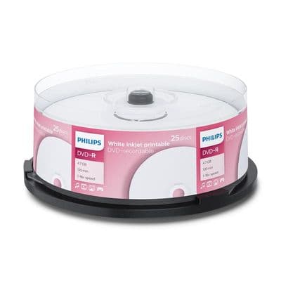 25 Philips DVD-R Inkjet Printable DVD - 25 Spindle Blank Recordable DVD Discs