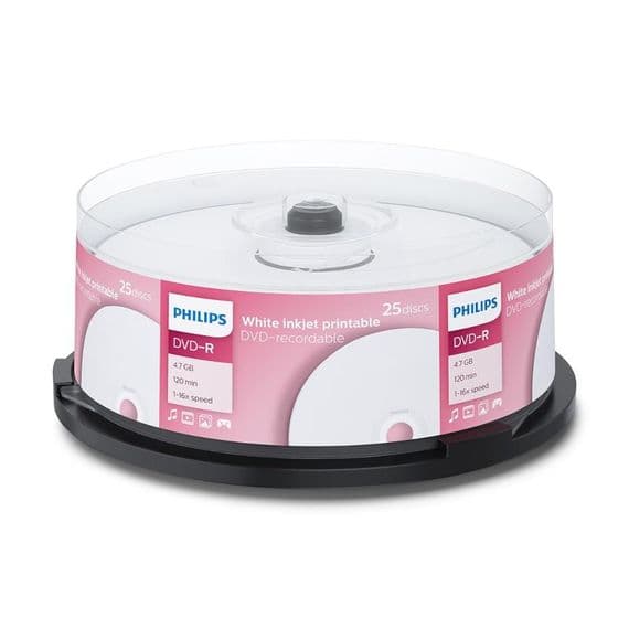 25 Philips DVD-R Inkjet Printable DVD - 25 Spindle Blank Recordable DVD Discs | Cables4all