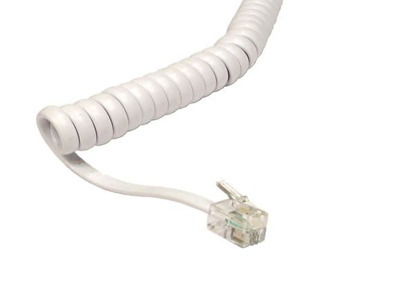 3 Metre Telephone Handset Cable - Coiled 60cm White Phone Cable RJ10 | Cables4all