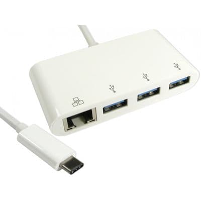 3 Port USB 3.0 Hub With RJ45 Network Connectivity - USB C to USB A / RJ45